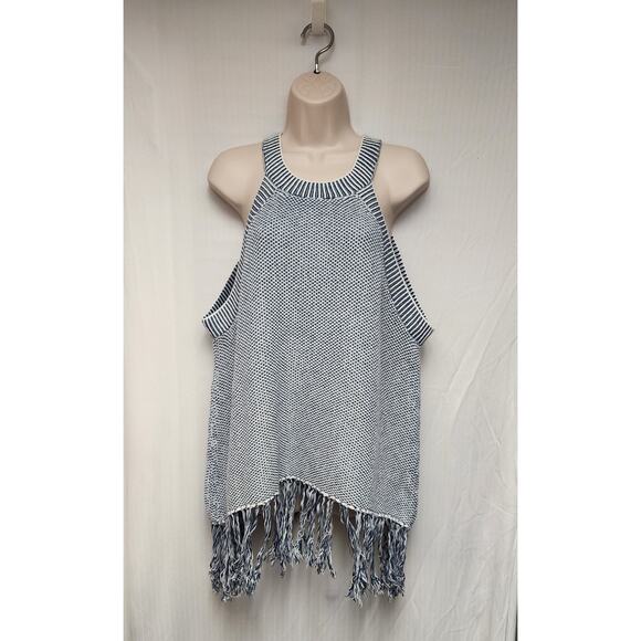 6th & Lane Bambado Fringe Crochet Tunic Sweater Top Blouse Color Blue Size 18/20 - Picture 4 of 10